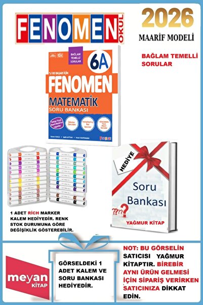 Fenomen Yayıncılık 6.Sınıf 6A Matematik Soru Bankası..Rich Marker Kalem ve So...