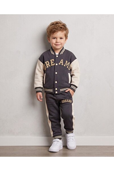 Ege Bebek Boy's Winter 3-Strand Embroidered College Jacket with Fleece Inside...