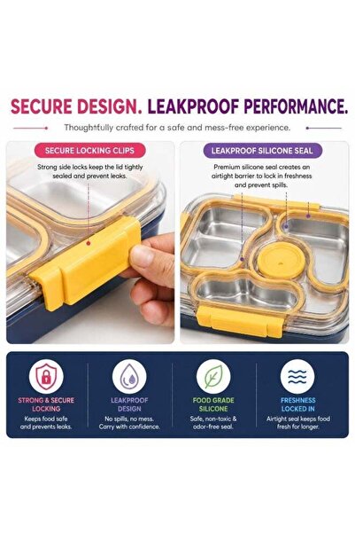 Twisoo Stainless Steel Lunch Box,3 Compartment Leakproof Bento Tiffin Box with Spoon & Fork, Thermal Insulated Food Container for Kids, Office, School, Women & Men