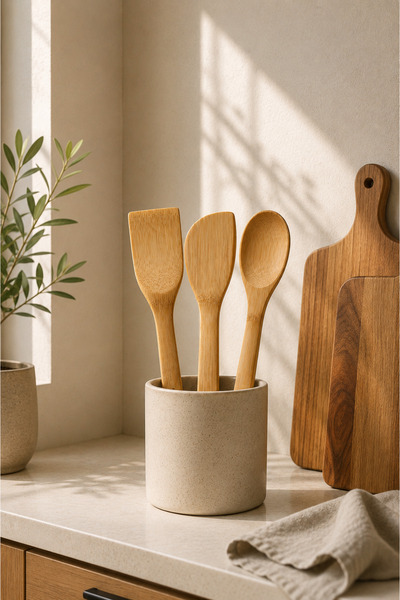 Countra 3-Piece Natural Bamboo Kitchen Spoon and Spatula Set 30 cm – Serving ...
