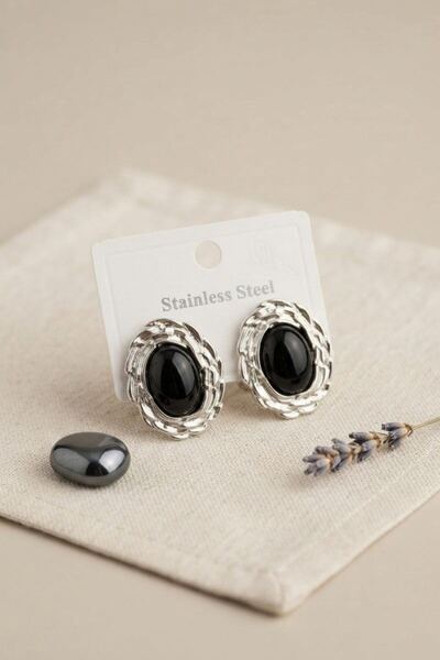 naque 316L Silver Color Vintage Black Pearl Model Earrings Tj-Bkp12061