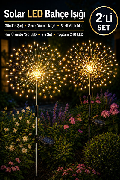 ALFAGİFT Solar LED Bahçe Işığı 2’li Set 240 LED Sıcak Beyaz Şekillendirilebilir Dekoratif Aydınlatma