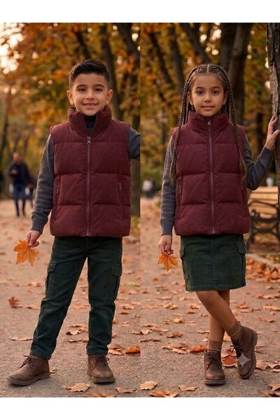 SÜSLÜ KİDS Unisex Children's Stand Collar Pocketed Lined Nova Fabric Inflatable Vest