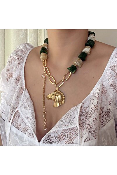 Alice İsstanbul Green Beaded Matte Horse Necklace