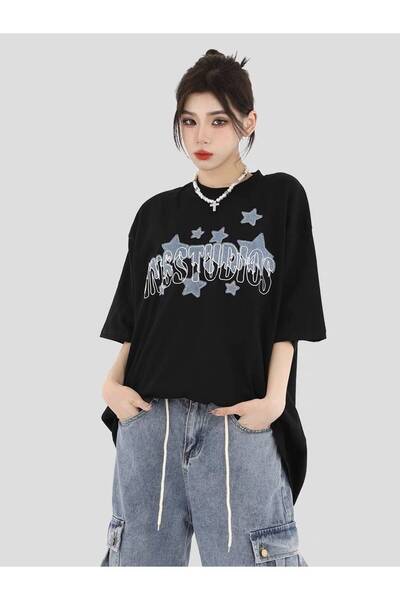 Minga London Tricou oversize negru Steerwear cu imprimeu înstelat