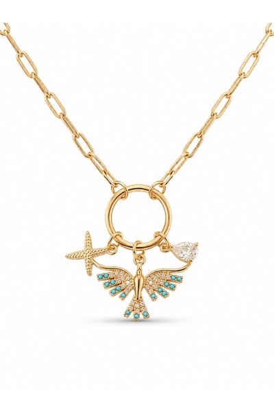 serelya Gold Color Paperclip Chain Phoenix Model Women's Necklace