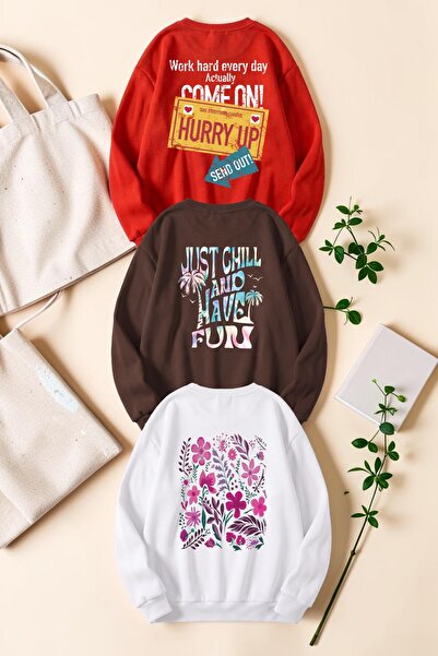uyguntarz Unisex Mixed Printed Crew Neck Sweatshirt Set – Pack of 3