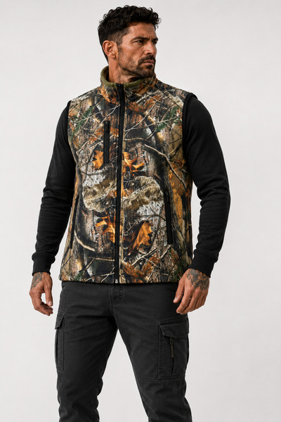 WİDİ Hunting Men's Forest Camouflage Outdoor Vest with Zipper and 3 Pockets, ...