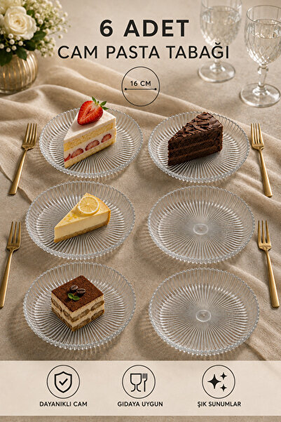 Rotanev 6-Piece Striped Glass Cake Plate Set 16 cm – Dessert, Cake, and Prese...