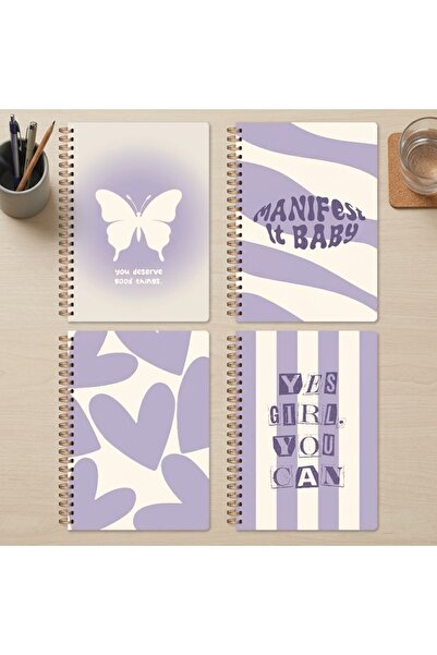 lin notebook A5 15x21 cm 4’lü Spiral 2 Çizgili 2 Kareli Defter Seti - 80 Yapr...