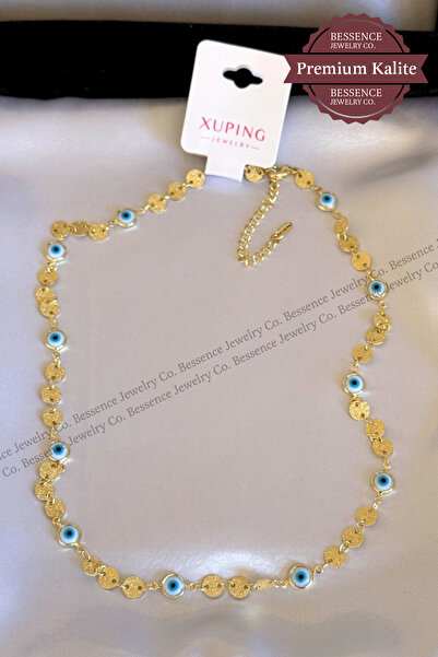 BESSENCE JEWELRY CO. Xuping 14K Gold VIP Pullu Nazar Boncuklu Çelik Kolye, 45...