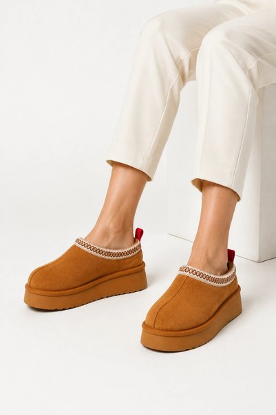 Sivarro Tazzy Classic Women's Fur-Lined Suede Platform Slippers – Home and Outdoor