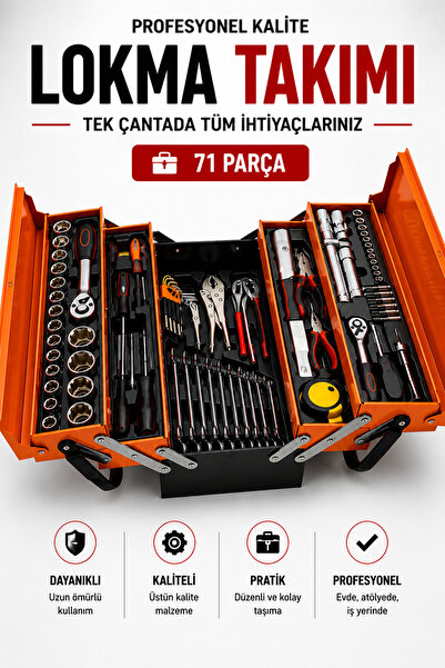 Genel Markalar 71 Parça Profesyonel Metal Takım Çantası Lokma Anahtar Seti – ...