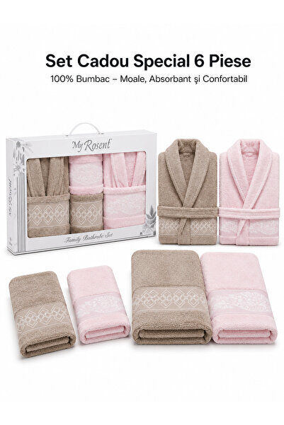 My Rosent Set Cadou Special 6 Piese – 2 Halate de Baie L-XL + 2 Prosoape de F...