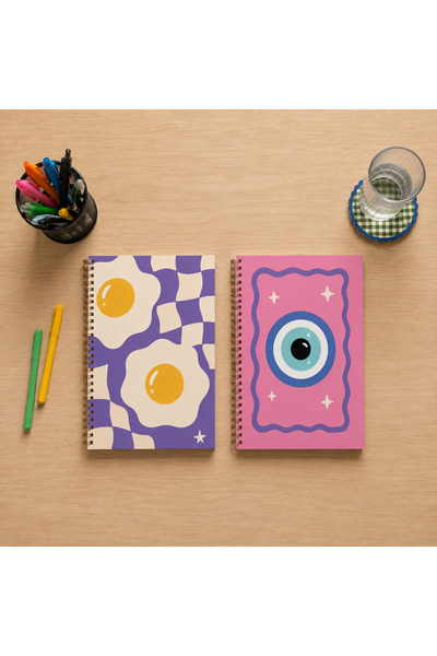 lin notebook A4 21x30 cm 2’lü Spiral 1 Çizgili 1 Kareli Defter Seti - 80 Yapr...