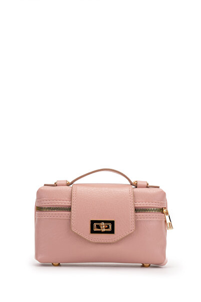 minebag Lock Detailed Box Form Faux Leather Women's Crossbody Bag Lulu Powder