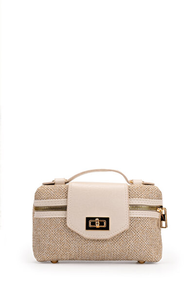 minebag Lock Detailed Box Form Faux Leather Women's Crossbody Bag Lulu Linen ...