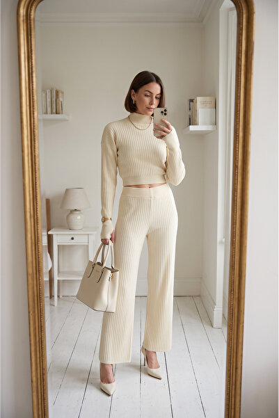 SAYZEN YOUR SHİNE Striped Patterned Crop-Pants Women's Top-Bottom Set