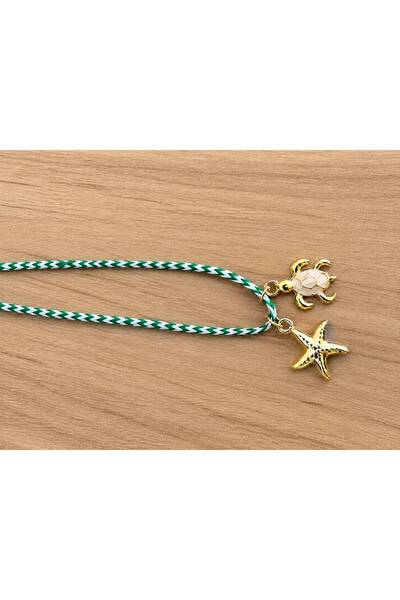 Stoneday Gold Star Turtle Charm Patterned Rope Necklace