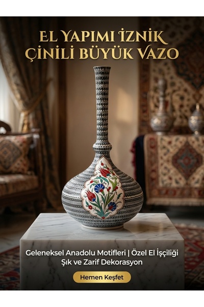 Genel Markalar El Yapımı Özel Tasarım İznik Çinili Büyük Vazo