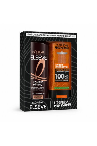 ELSEVE Complete Resistance Anti-Hair Loss Shampoo + Men Expert Hydra Energetic Purifying Shower Gel Set