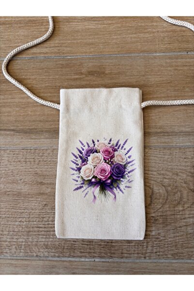 BİLGENS BUTİK Cotton Raw Fabric Flower Figured Mobile Phone Bag