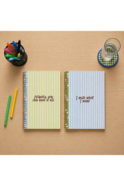 lin notebook A4 21x30 cm 2’li Spiral 1 Çizgili 1 Kareli Defter Seti - 80 Yapr...