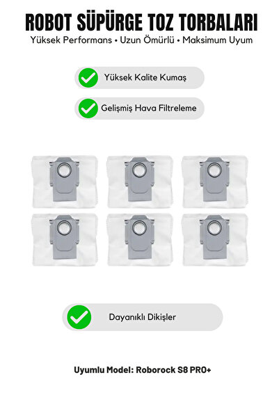 Asgard Grup Roborock S8 PRO+ ile Uyumlu 6'lı Toz Torbası