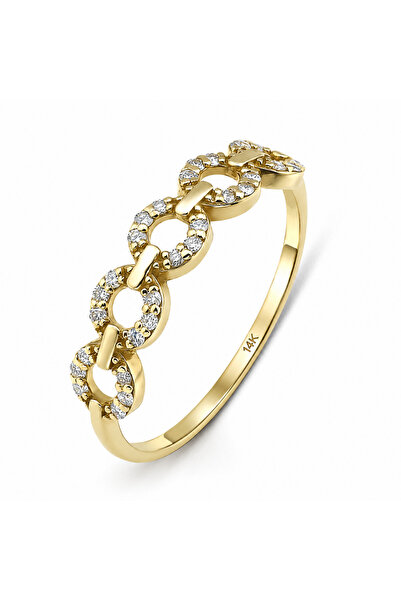 KAIROS JEWELRY 14 Ayar Altın Taşlı Yuvarlak Zincir Yüzük
