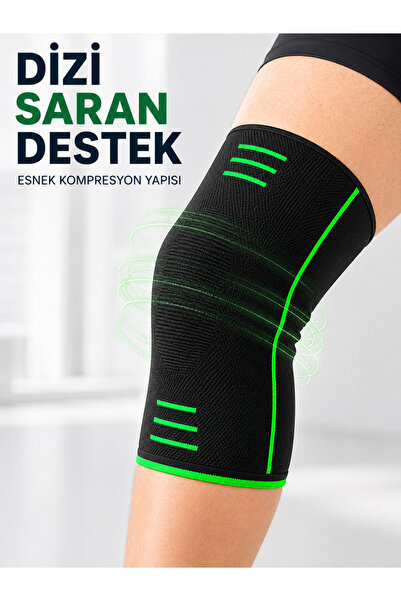 shoppingfestr Black Green Knee Support Flexible Knitted Fabric Sports Knee Br...