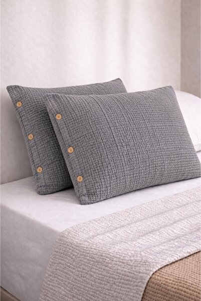 VERONİCA LİNE 6 Layer Muslin 100% Cotton 2-Piece Buttoned Set of Pillowcase 5...