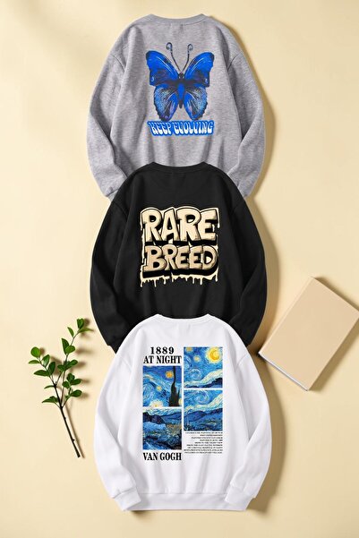 uyguntarz Unisex Mixed Printed Crew Neck Sweatshirt Set – Pack of 3