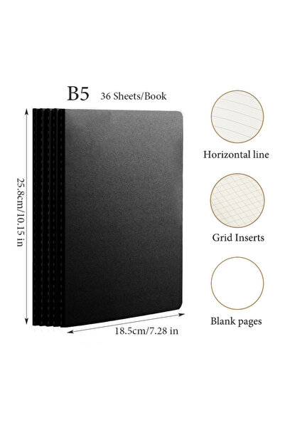 Choice12 Blank pages 5pcs B5 Black 5Pcs A5 B5 A4 Notebook,36 Sheets/72 Pages/...