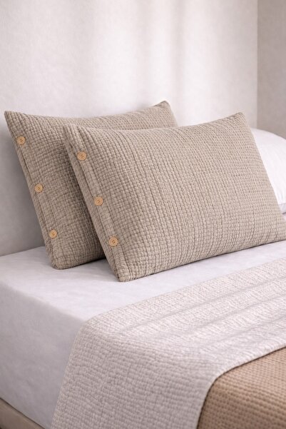 VERONİCA LİNE 6 Kat Müslin %100 Pamuk 2'li Düğmeli Yastık Kılıfı Set 50x70 Or...