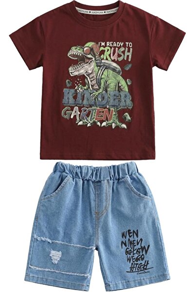 GENERAL Toddler boys summer outfits dinosaur graphic t-shirt and ripped denim...