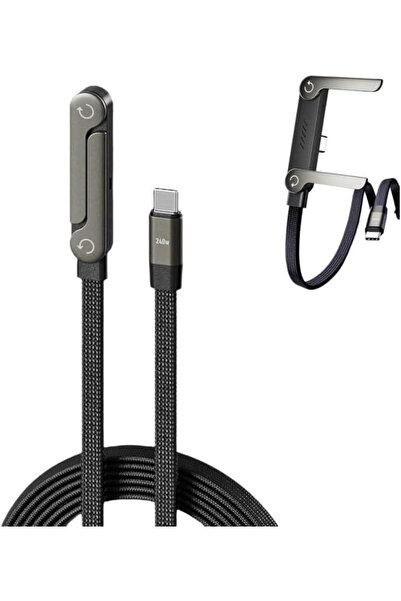 TERRION 2-in-1 USB-C Sideways Charger Cable, 240W Fast Charging, Foldable Pho...
