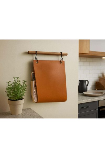LWA Leather Eskitilmiş Deri Dergilik, El Yapımı Duvar Düzenleyici, Dergi ve A...