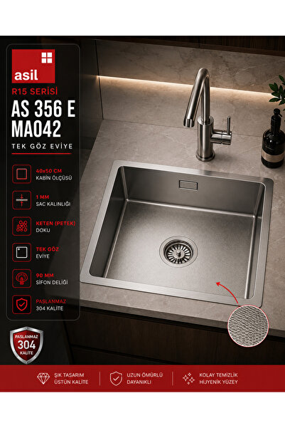 Asil R15 P.Linen Keten Dokulu Tek Göz Eviye 40x50 cm 1 mm 304 Paslanmaz Çelik