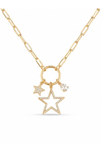 serelya Gold Color Paperclip Chain Star Model Zircon Stone Women's Necklace