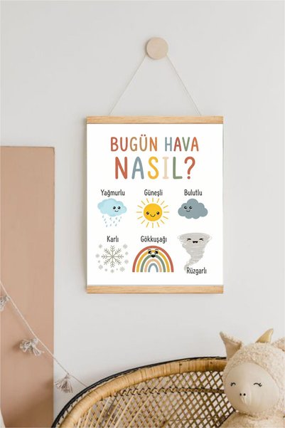 Piksel Grafik Hava Durumu Türkçe İpli Askılı Kanvas Poster Tablo Duvar Dekoru