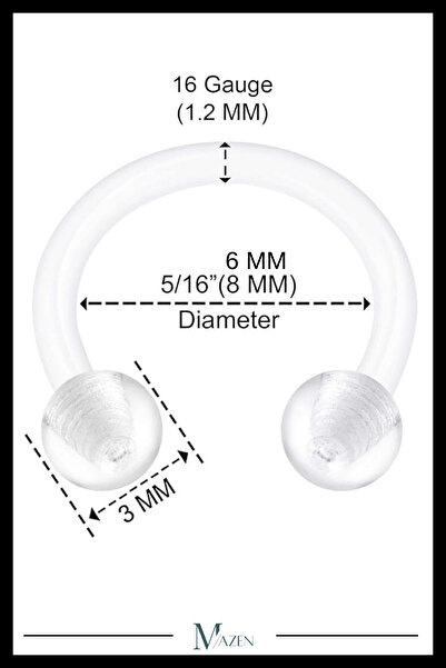 MAZEN 2 Adet Bioplastik Nal Piercing Şeffaf Yarım Halka Esnek Piercing Seti