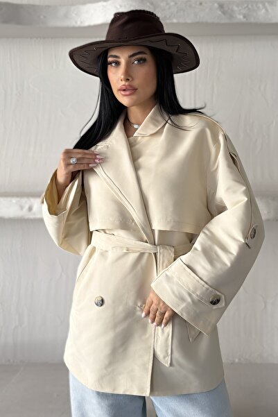 moda armanc Women's Belted Linen Trench Coat Double-Breasted Buttoned Lined S...