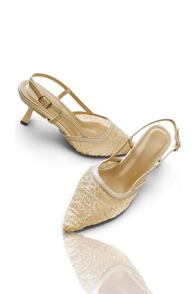 Genel Markalar KREM İŞLEMLİ DANTEL DETAYLI SLINGBACK ABİYE AYAKKABI