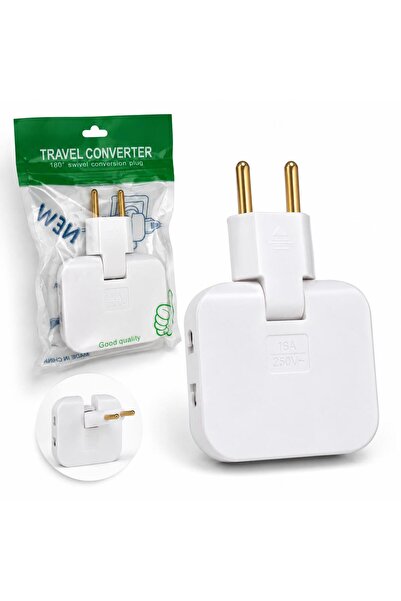 Seyahat Adaptörü 180° Döner Dönüştürücü Priz Adaptörü 16A 250V