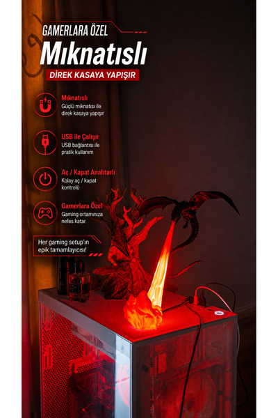 SEKO COMPANY Ejderha LED Işıklı Gamer Oyuncu Aksesuarı Mıknatıslı PC Kasa Dek...