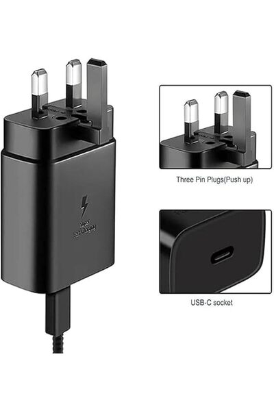 GENERAL شاحن سريع USB نوع سي 25 واط مع كيبل نوع سي الى نوع سي، محول حائط للشح...