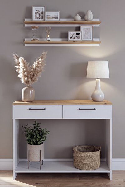 ROBEVE Dresuar 130 cm - 2 Çekmeceli Modern Dresuar - 2 Duvar Rafı ile Birlikt...