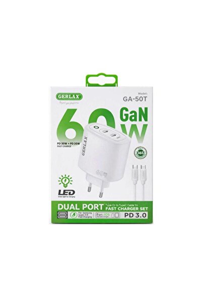 OEM GERLAX GA-50T Φορτιστής GaN PD 60W Mobile Charger 2 Θύρες TYPE C Με Καλώδ...