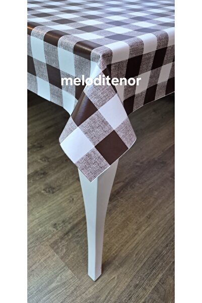 SALMAN Lined Non-Slip Brown White Checkered Easy-To-Wipe Pvc Oilcloth Tablecloth
