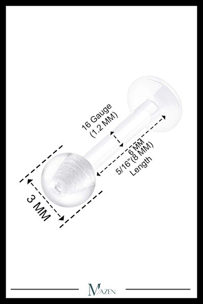 MAZEN 2 Adet Bioplastik Labret Piercing Şeffaf Esnek Flat Back Tragus Helix Dudak Piercing Seti